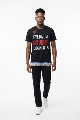 If Ye Love Me Keep My Commandments John 14:15 Black Shirt w/White Fringes
