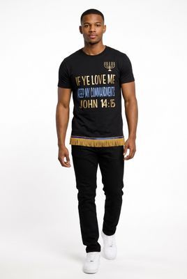 If Ye Love Me Keep My Commandments John 14:15 Black Shirt w/Gold Fringes