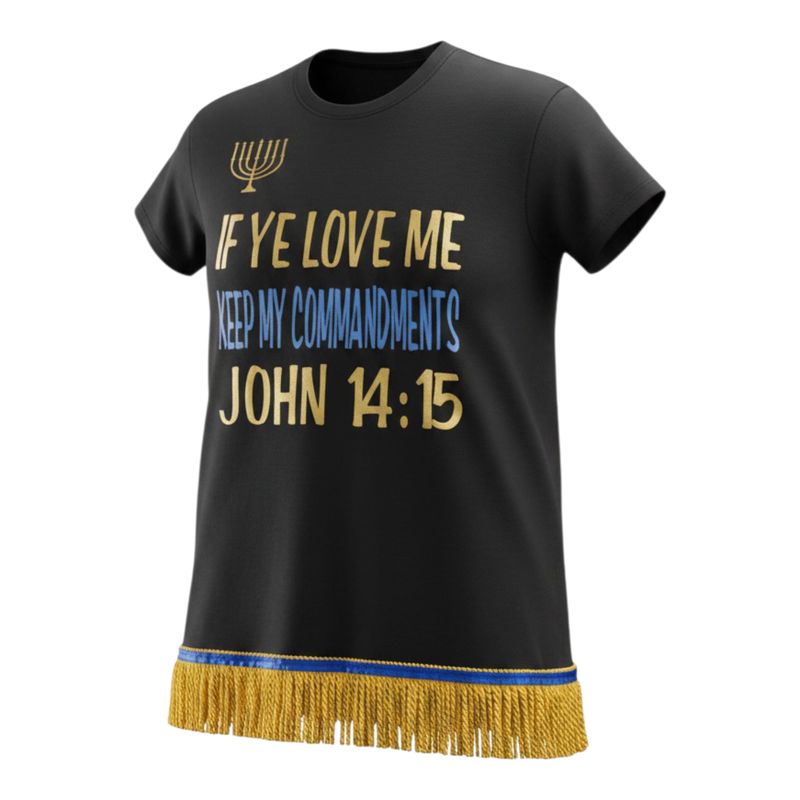 If Ye Love Me Keep My Commandments John 14:15 Black Shirt w/Gold Fringes