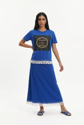 Daughter Of Zion Blue Tee White Fringes