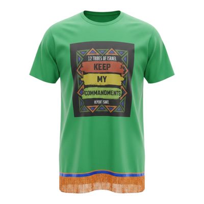 12 Tribes of Israel Keep My Commandments Irish Green Tee John 14:15 Orange Fringes