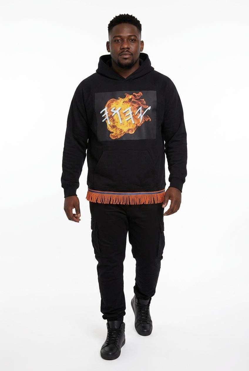 100% Cotton Hooded Yahawah W/ 12 Tribes Chart Orange Fringes