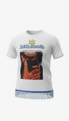 I Was Born A Jew Patch Work White Tee Sky Blue Fringes