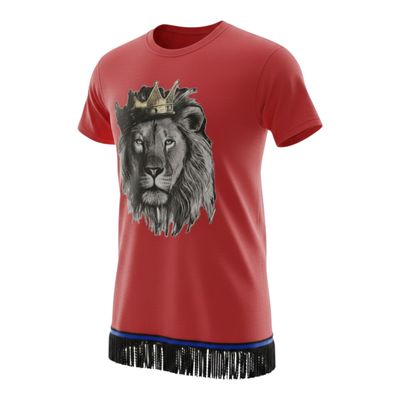 Lion Of Judah Red Tee Black Fringes