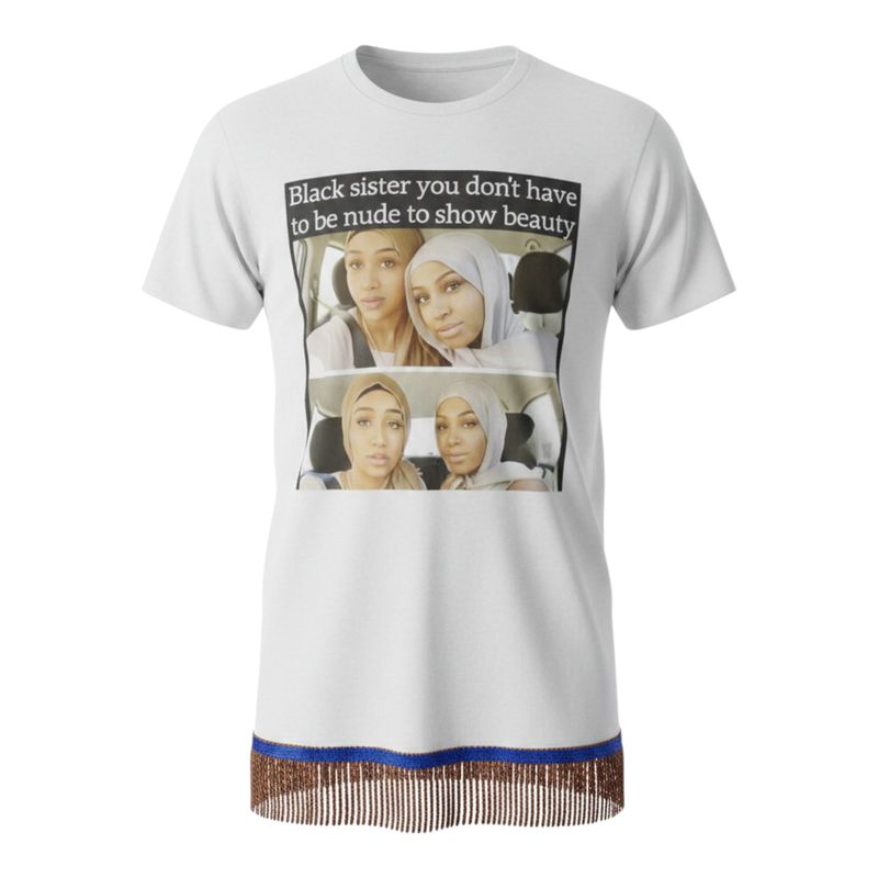 Black Sister You Don't Have to Be Nude To Show Beauty White Tee Brown Fringes