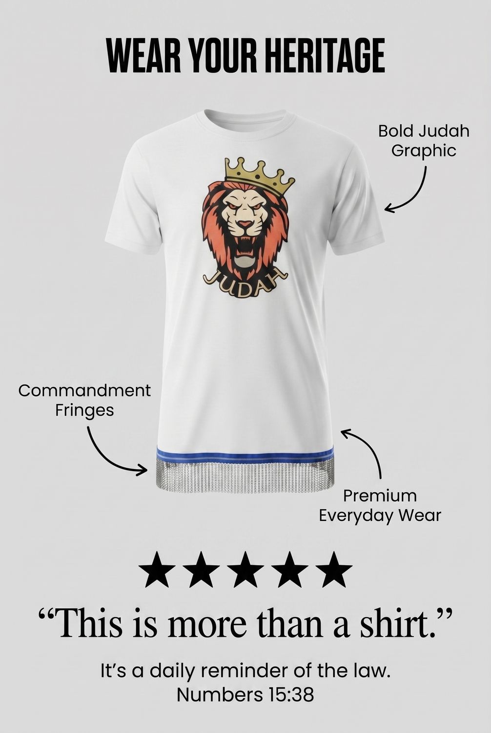 Lion Of Judah Stitch White Tee Work Black Fringes