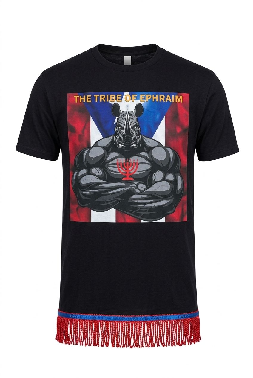 The Tribe of Ephraim Black Tee Red Fringes