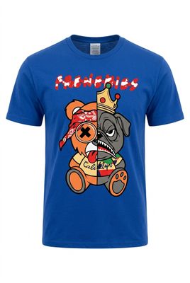 2 Pac &amp; Biggie Frenemies Dog Bear Split Royal Blue Tee White Fringes