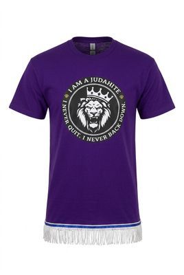 I Am' a Judahite I Never Quit I Never Back Down Purple Tee White Fringes