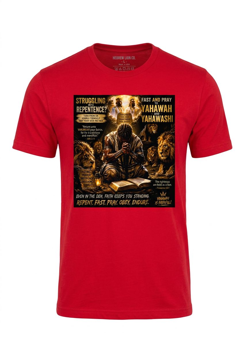 Struggling With Repentance Fast and Pray to Yahawah &amp; Yahawashi Repent Fast Endure 100% Cotton Black Tee Shirt Gold Fringes