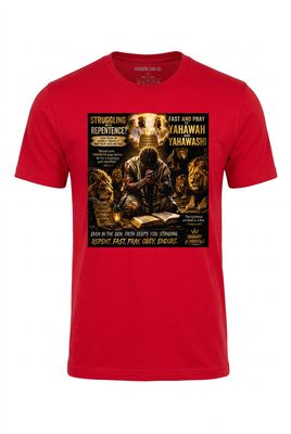 Struggling With Repentance Fast and Pray to Yahawah &amp; Yahawashi Repent Fast Endure 100% Cotton Black Tee Shirt Gold Fringes