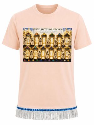 The Twelve Gates of Heaven Tribes of The Children of Israel 100% Cotton Apricot Tee Shirt White Fringes Revelation 21:12