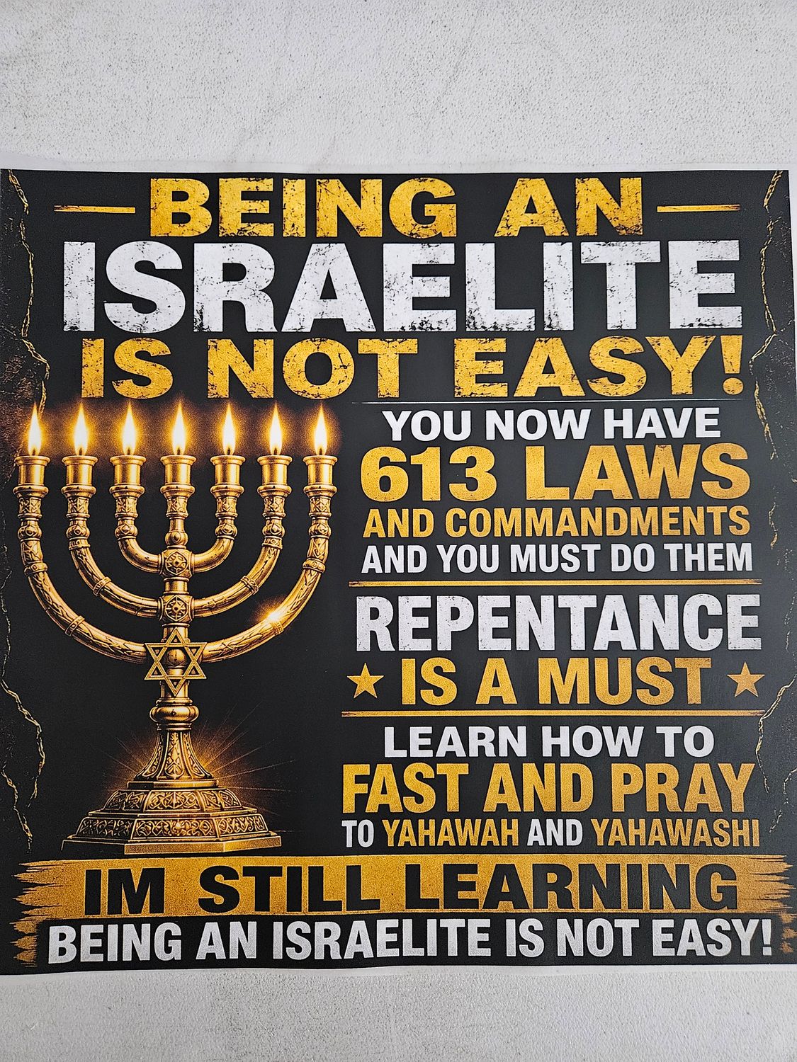 Being an Israelite is Not Easy You Now Have 613 Laws and Commandments and You Must Do Them DTF Print Size 11x14 Inch