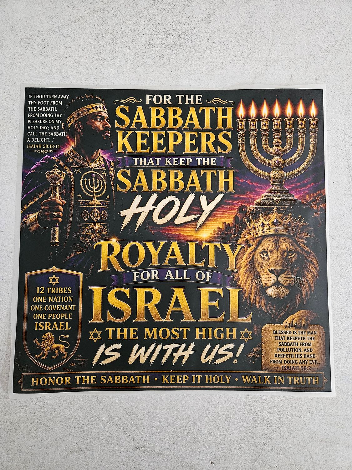 For The Sabbath Keepers That Keep The Sabbath Holy Royalty For All Of Israel The Most High is With Us DTF Print Size 11x12 Inch