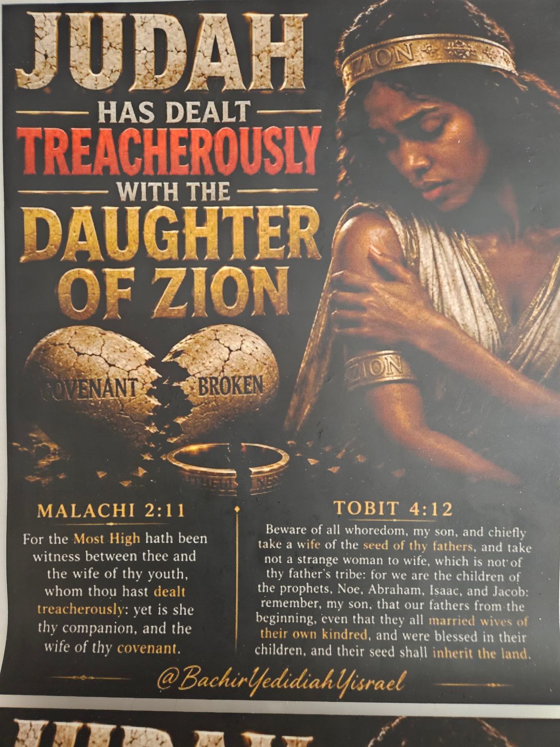 Judah Has Dealt Treacherously with The Daughter of Zion Red Tee White Fringes Tobit 4:12 Malachi 2 11