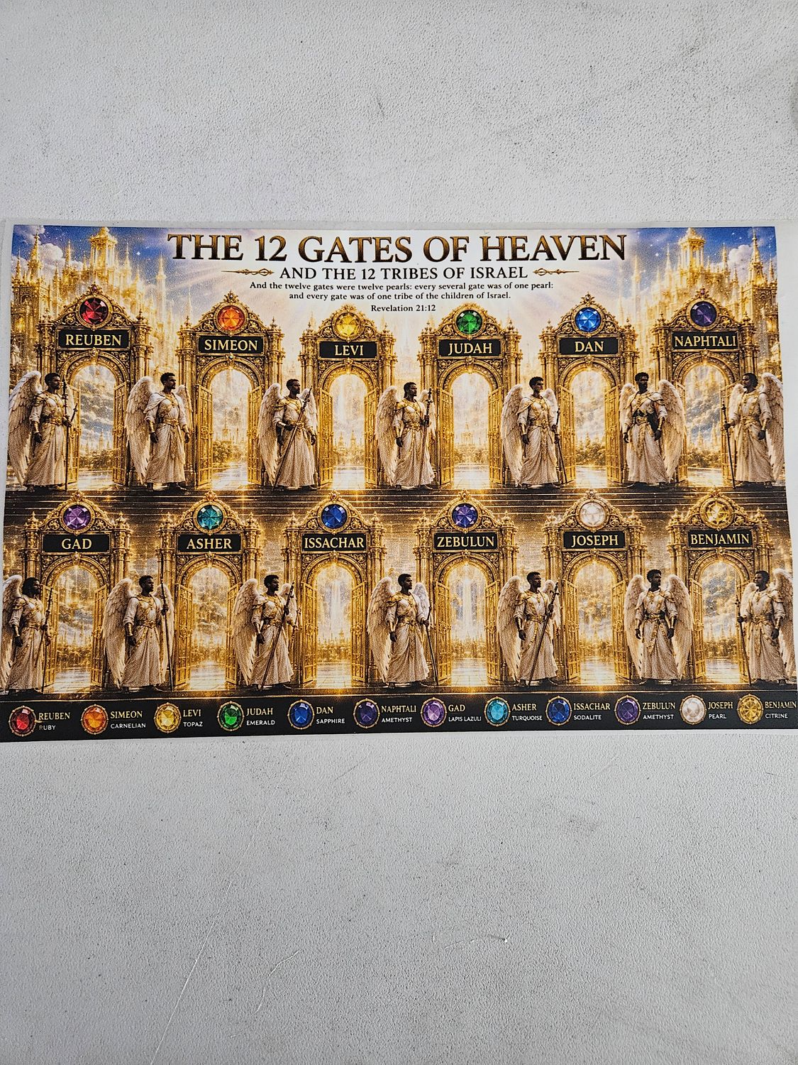 The Twelve Gates of Heaven Tribes of The Children of Israel DTF Print Size 11x14 Inch