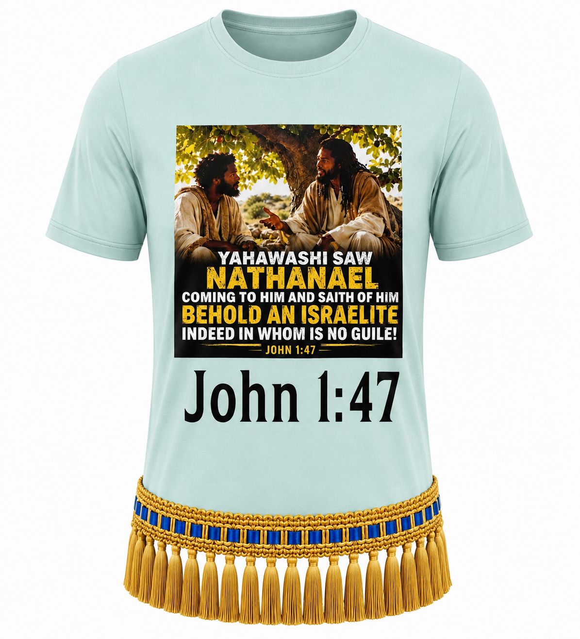 Yahawashi Saw Nathanael Celadon Tee Gold Fringes