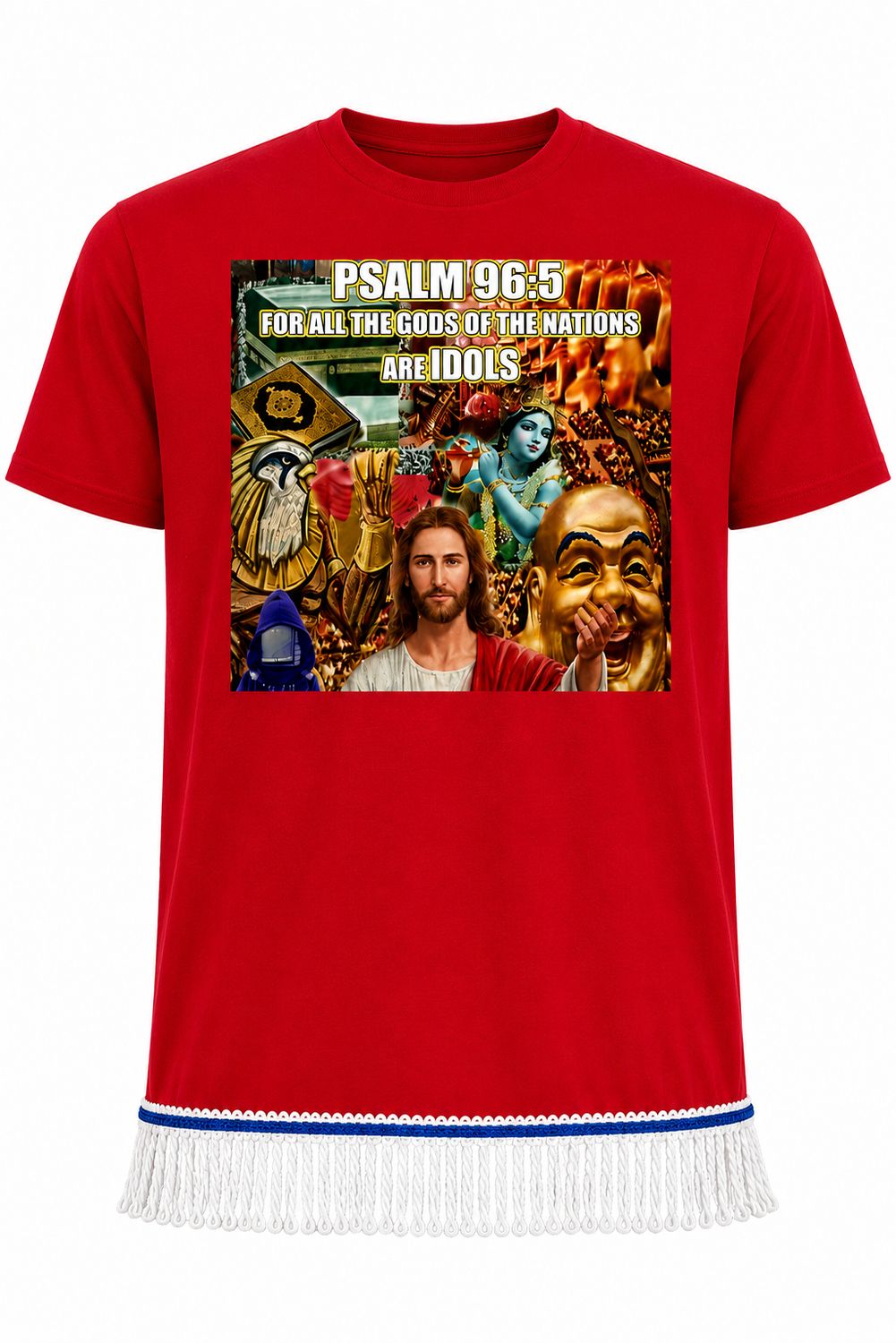 For All the Gods of The Nations Are Idols Psalm 96:5 Yellow Tee Gold Fringes