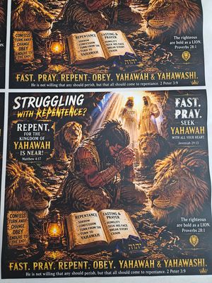 Struggling With Repentance Fast and Pray to Yahawah &amp; Yahawashi Repent Fast Endure DTF Print Size 11x14 Inch