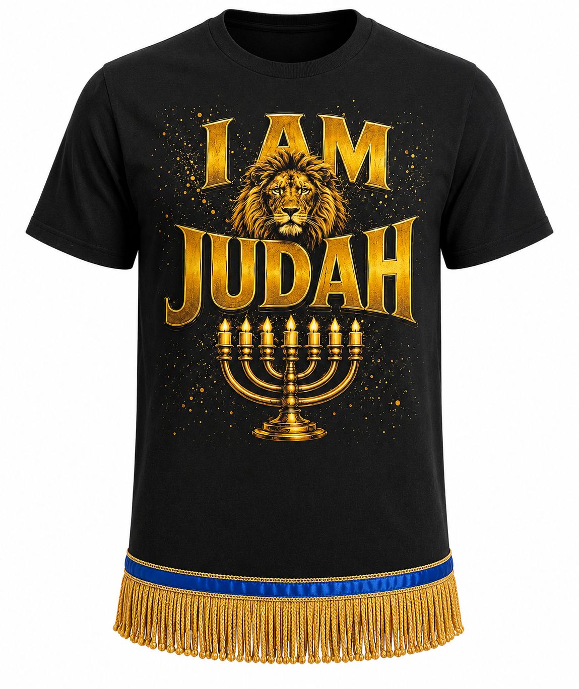 I Am Judah Black Tee Gold Fringes