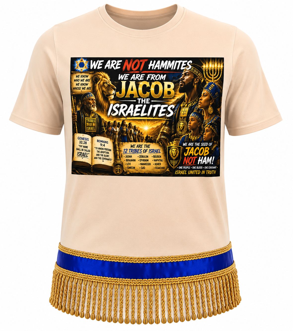 We Are Not Hammites Apricot Tee Gold Fringes