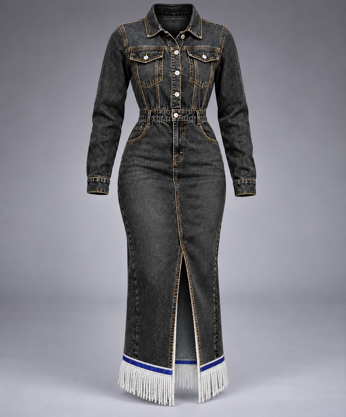 Button-Down Denim Maxi Dress 100% cotton denim