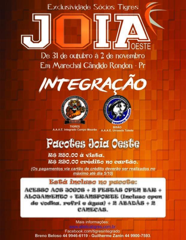 Pacotes JOIA OESTE 2015 (Exclusivo Sócios)