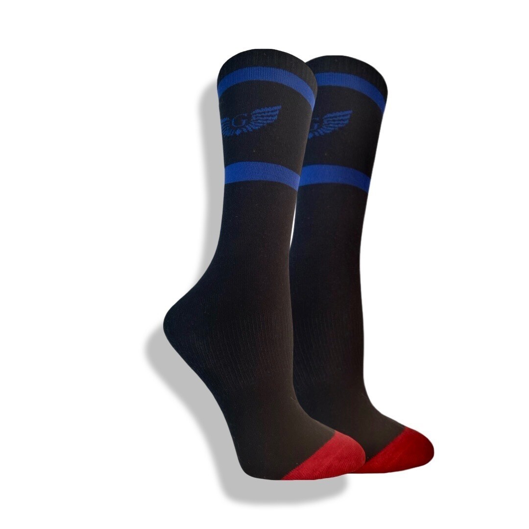 CREW BLACK, RED TOE SILICONE SOCKS WITH 2 mm THICK SOFT SILICONE OVER TOES IN COTTON LAYERS FOR CUSHION