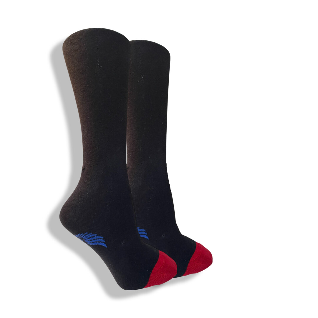 CREW LENGTH BLACK, RED TOE SILICONE SOCKS WITH 0.2 mm VERY THIN SILICONE IN COTTON LAYERS