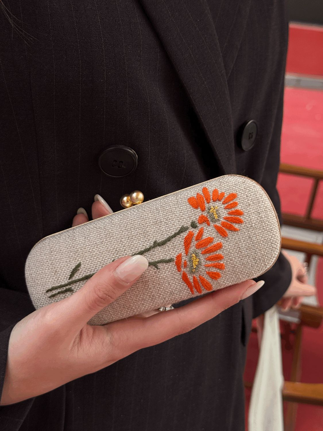 Orange Flowers Embroidery Eyeglasses Case