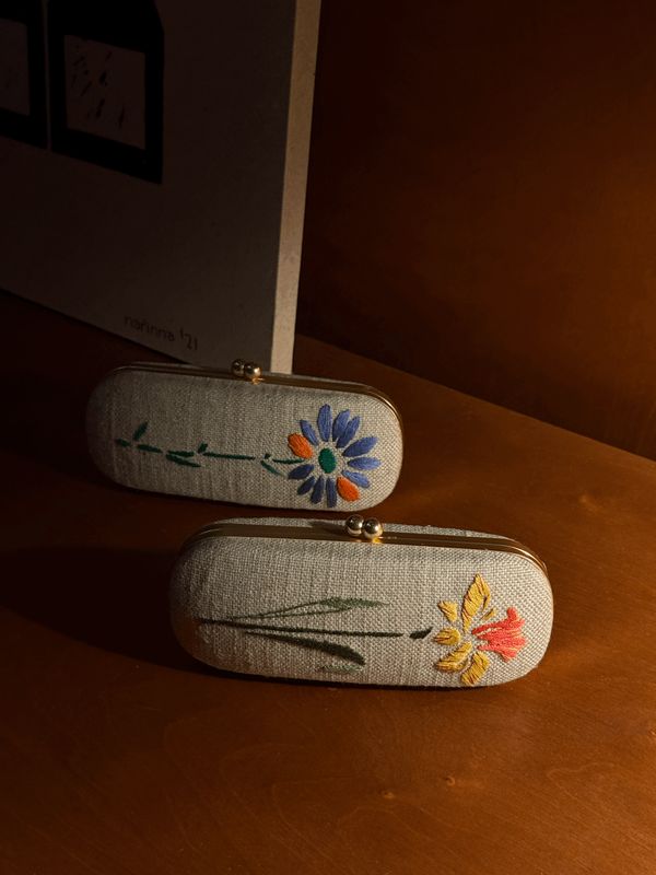 Yellow Lily Embroidery Eyeglasses Case