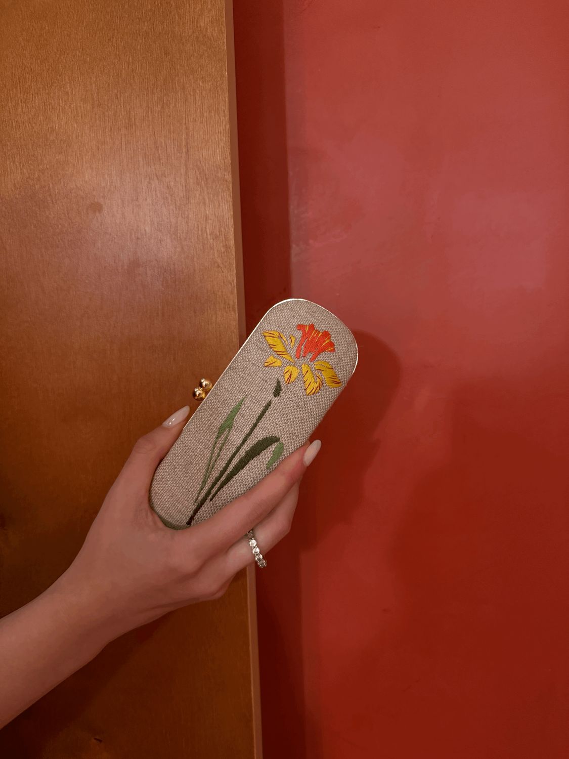 Yellow Lily Embroidery Eyeglasses Case