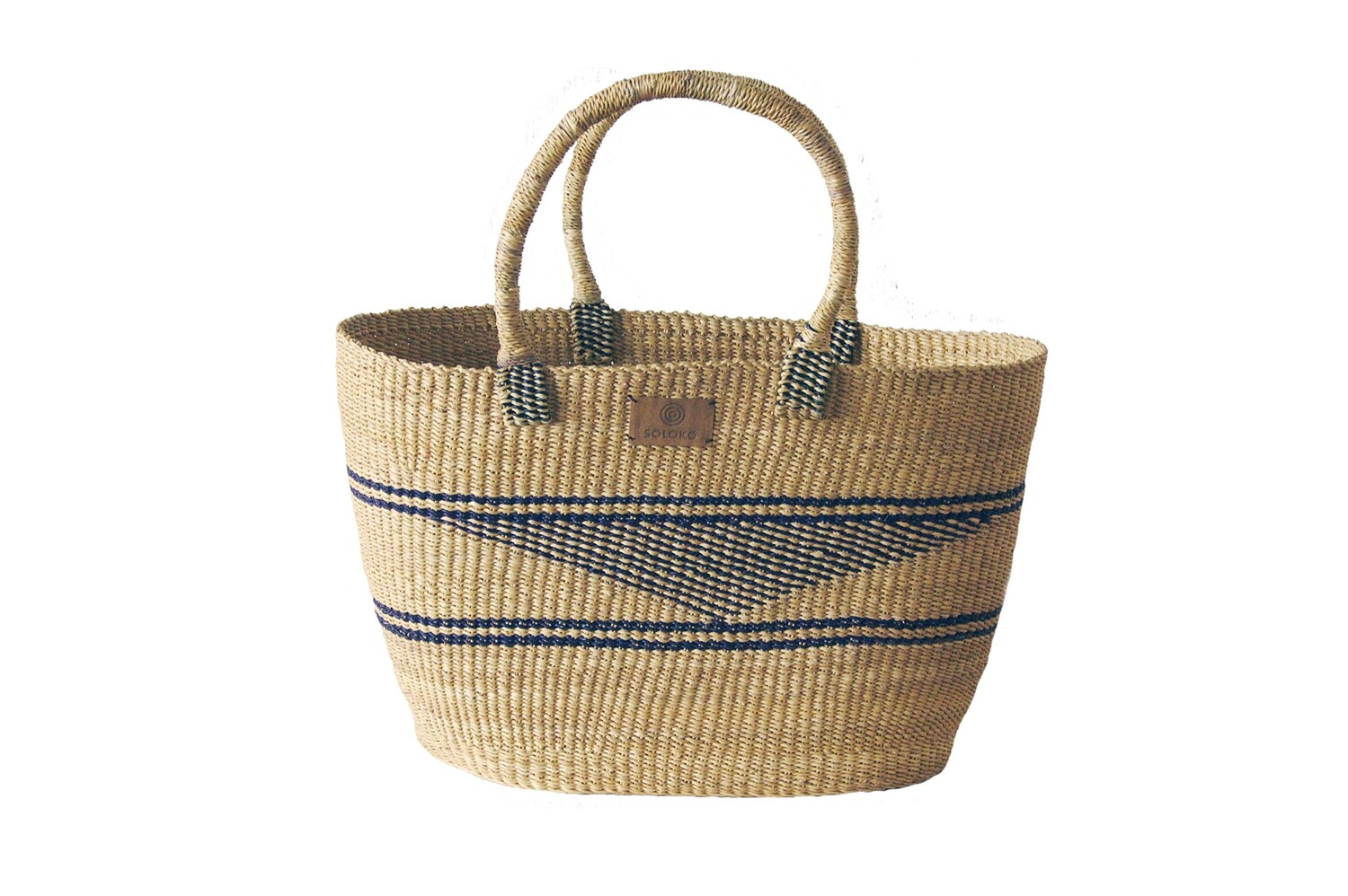 Basket bag Dela (dark blue rhombus, natural)