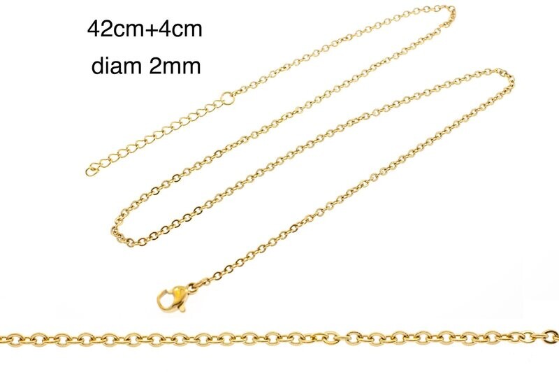 Edelstaal fijne ketting voor hangers 42+4cm verguld met geel goud MARIE