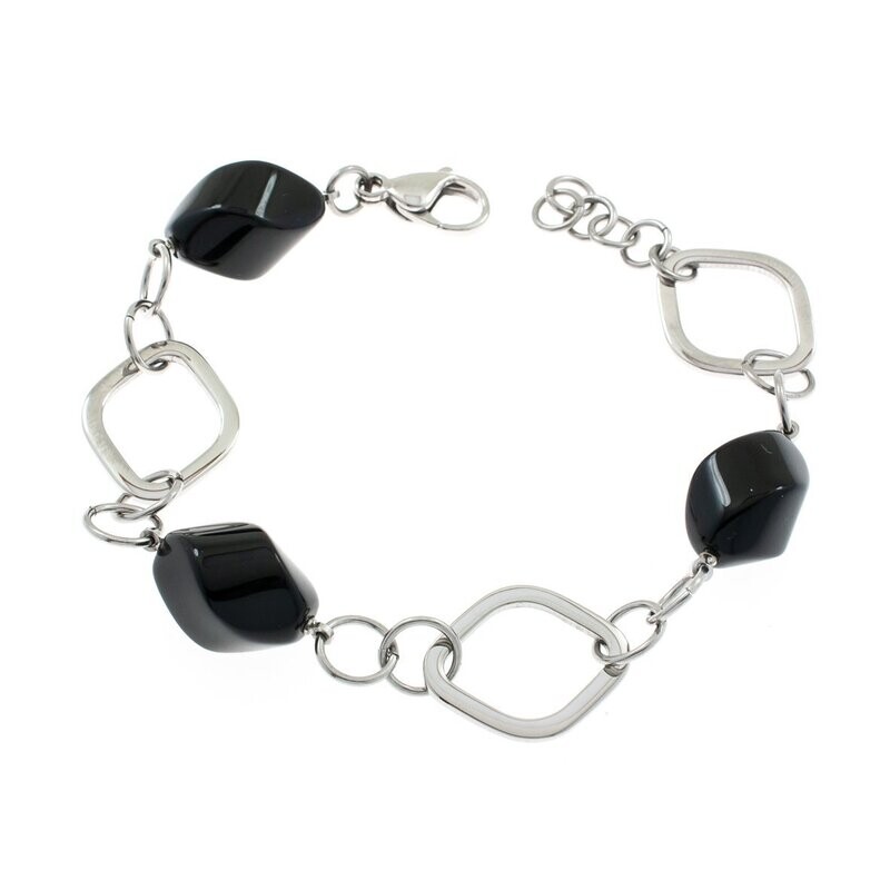 Edelstaal armband met zwarte onyx KATYA Edelstaal armband met zwarte onyx KATYA