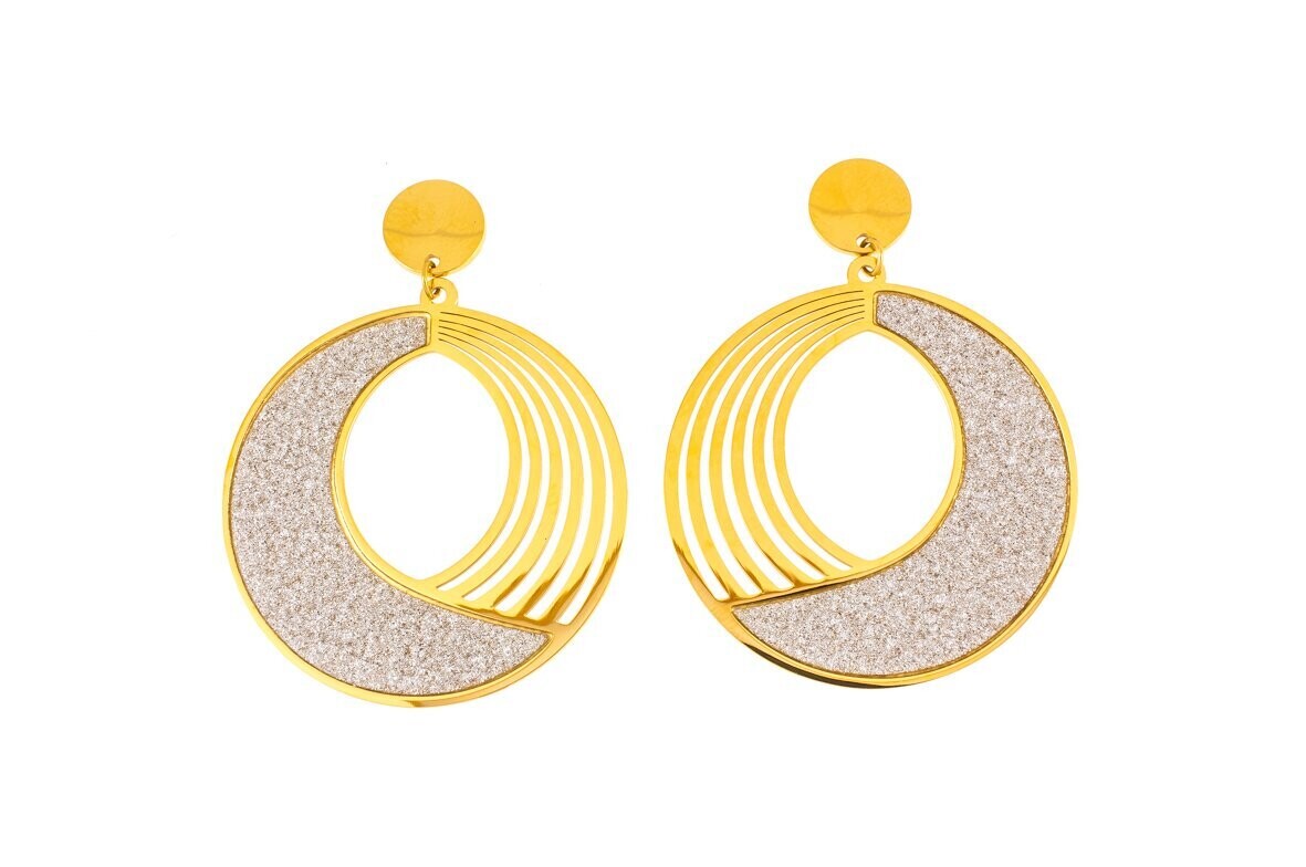Edelstaal oorbellen met glitter en verguld met geel goud LANA