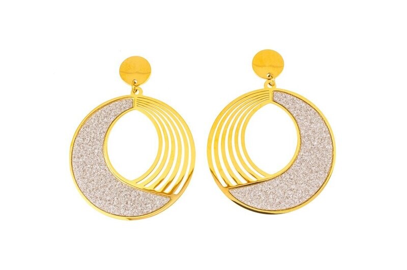 Edelstaal oorbellen met glitter en verguld met geel goud LANA