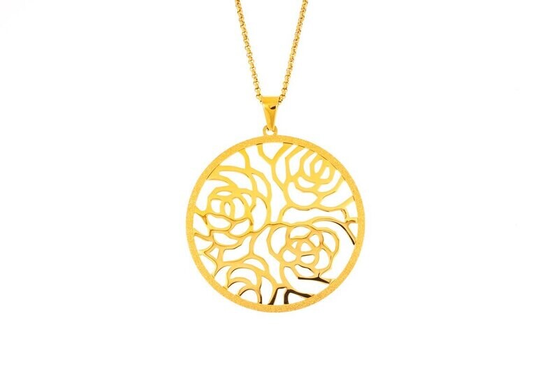 Edelstaal grote hanger met ketting verguld met geel goud KATE