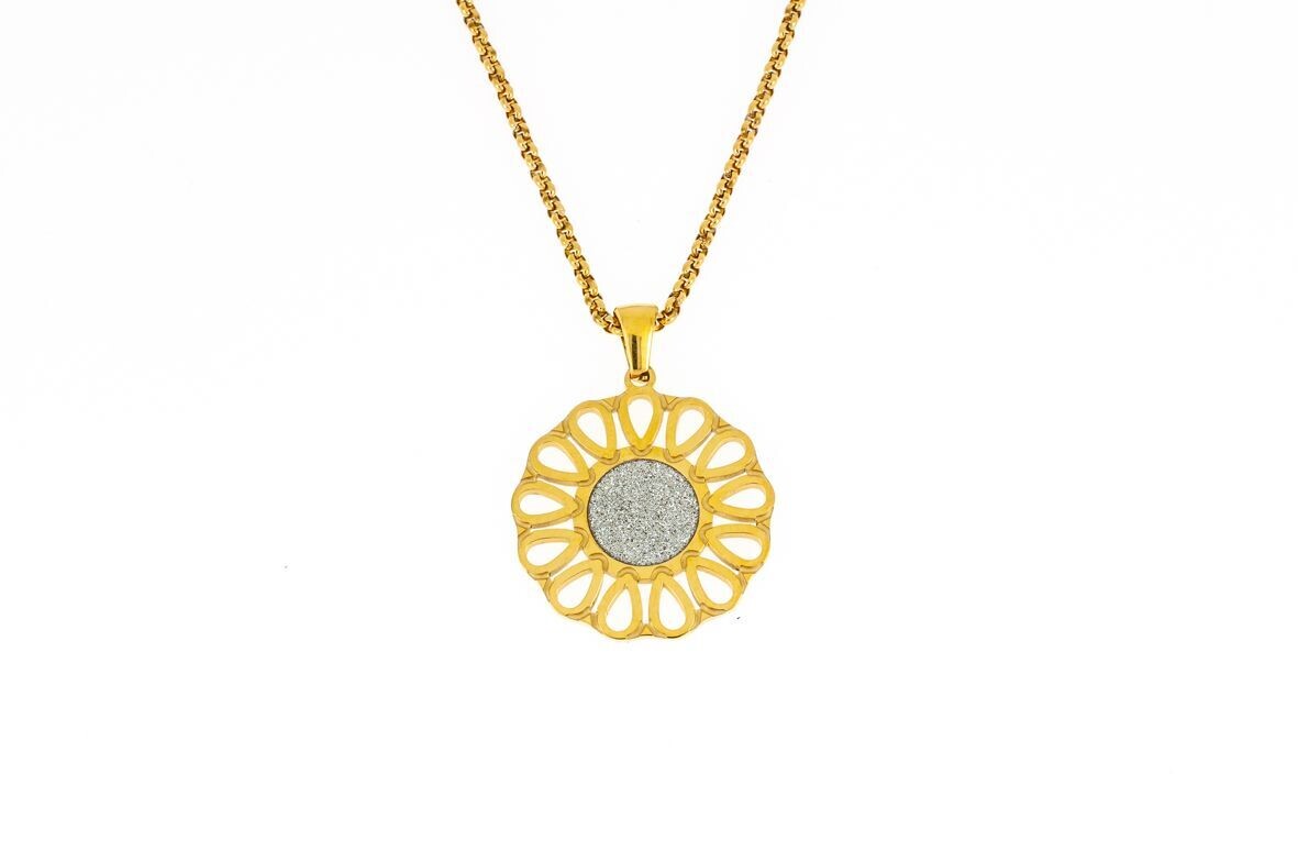 Edelstaal hanger met ketting en verguld met geel goud model CARA