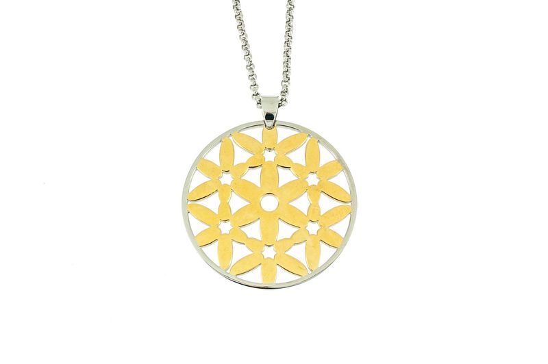 Edelstaal RVS hanger BICOLOR verguld met geel goud en ketting model AURORA