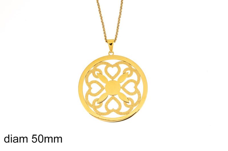 Edelstaal grote hanger met ketting - PVD verguld met geel goud model ELENA