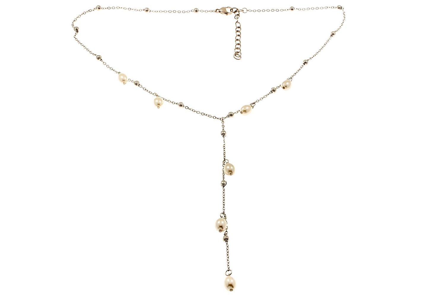 Edelstaal collier in "Y" vorm met zoetwater parels model LORI