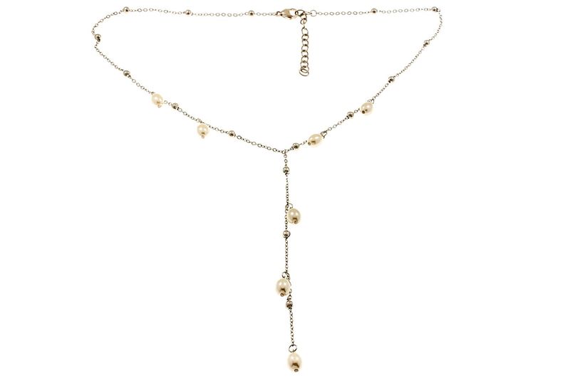 Edelstaal collier in "Y" vorm met zoetwater parels model LORI