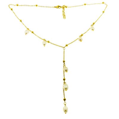 Edelstaal collier Edelstaal collier "Y" vorm verguld met geel goud en met zoetwater parels model MANON