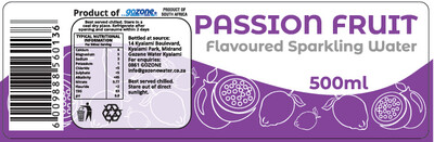 Label Gozone Carbonated Passion Fruit flavoured mineral water 500ml