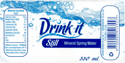 Label Drink-it Still Mineral Water 330ml