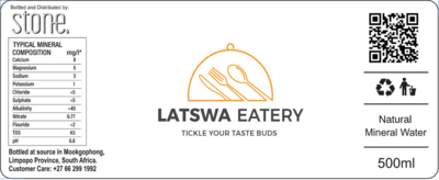 Label Latswa Eatery still mineral water 500ml
