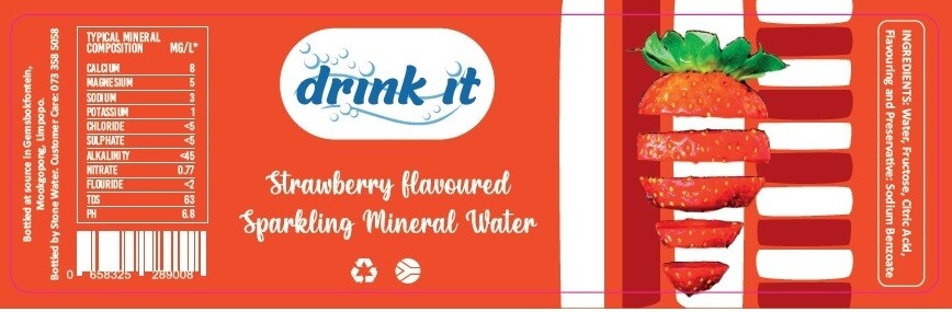 Label Drink-it Carbonated Strawberry flavoured mineral water 500ml