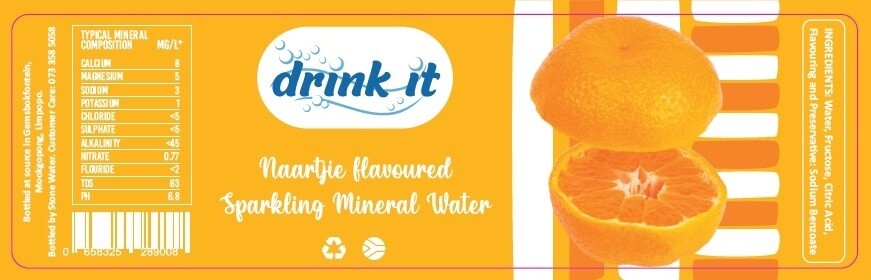 Label Drink-it Carbonated Naartjie flavoured mineral water 500ml