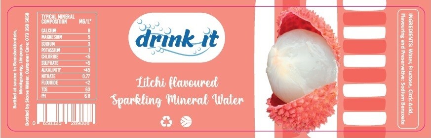 Label Drink-it Carbonated Litchi flavoured mineral water 500ml